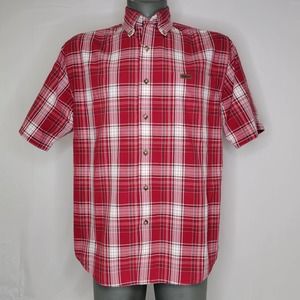 NWOT Carhartt S185 Cotton Short Sleeve Plaid Red White Shirt Mens Medium Pocket